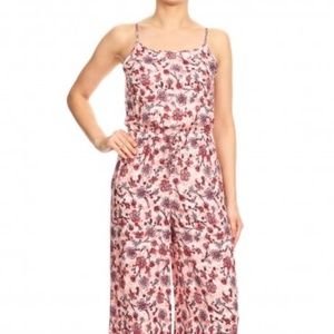 ShoSho Floral Border Print Wide Leg Jumpsuit Small